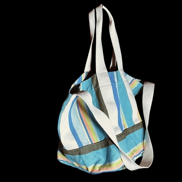 Coldwater Creek 100% Cotton Canvas Candy Stripe Tote Book Bag Hobo Purse - Picture 4 of 11